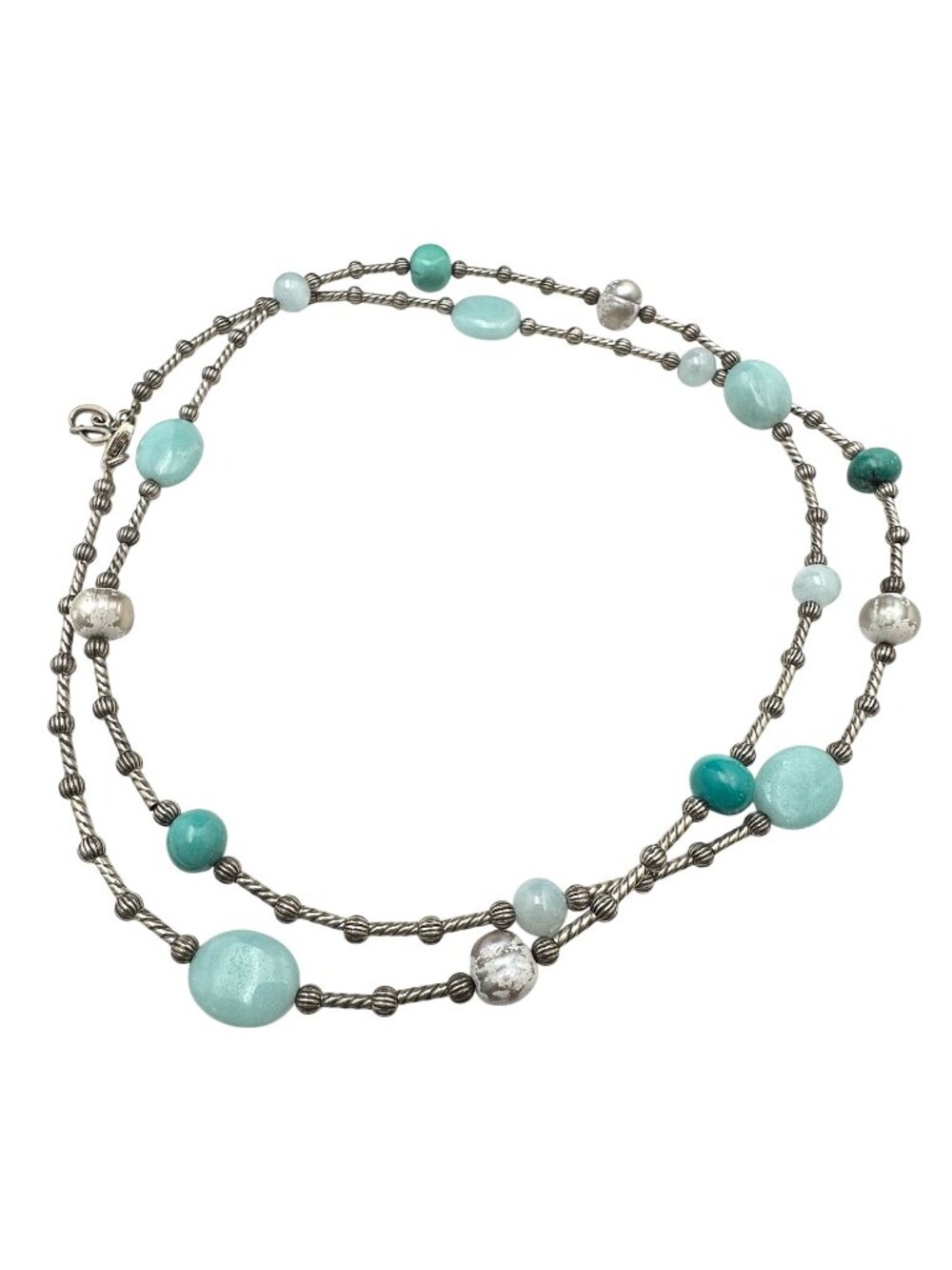 Carolyn Pollack Green Amazonite Aquamarine Sterling Silver Necklace 36 Inch